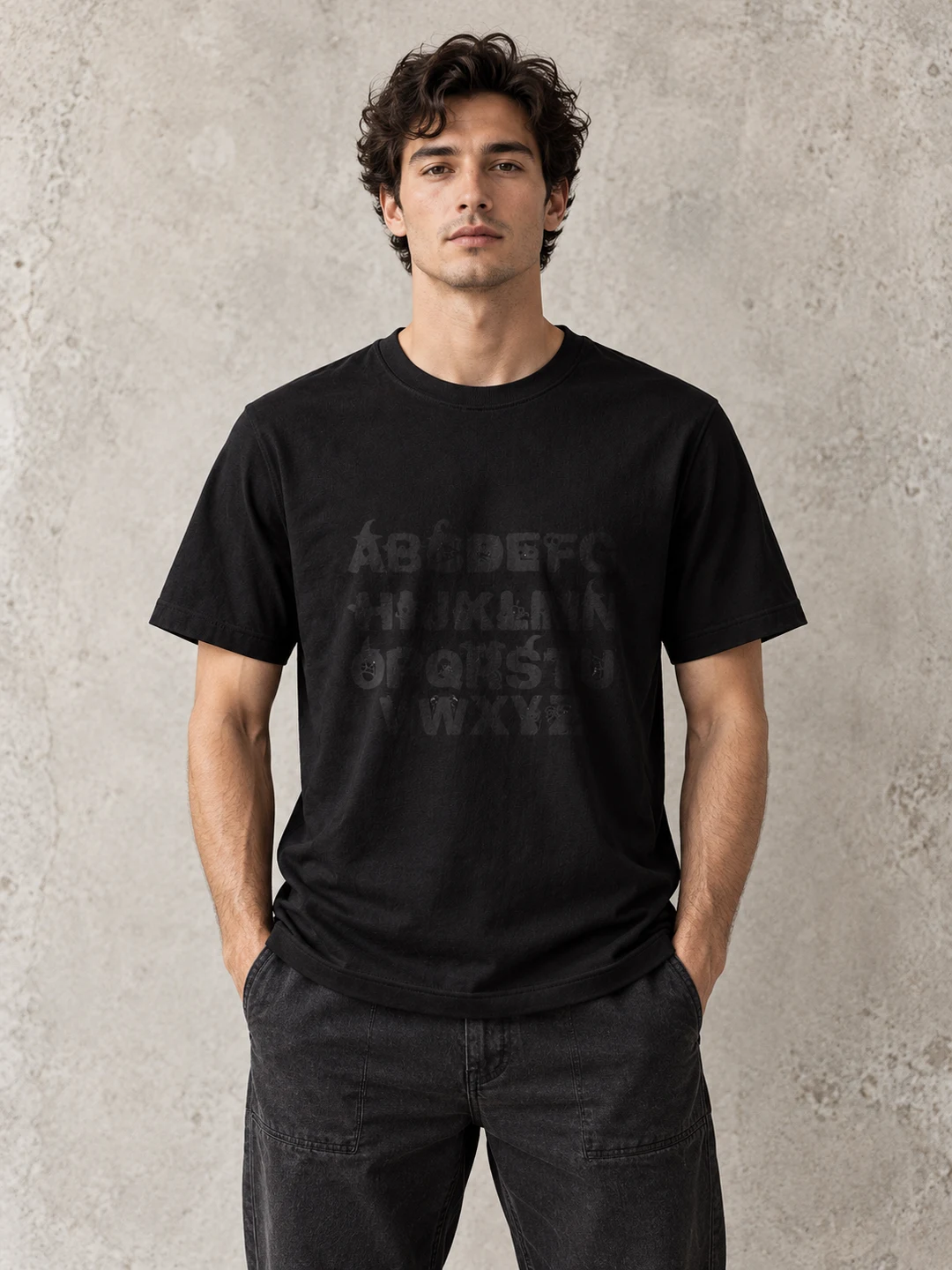 Graphic tees styled on a model