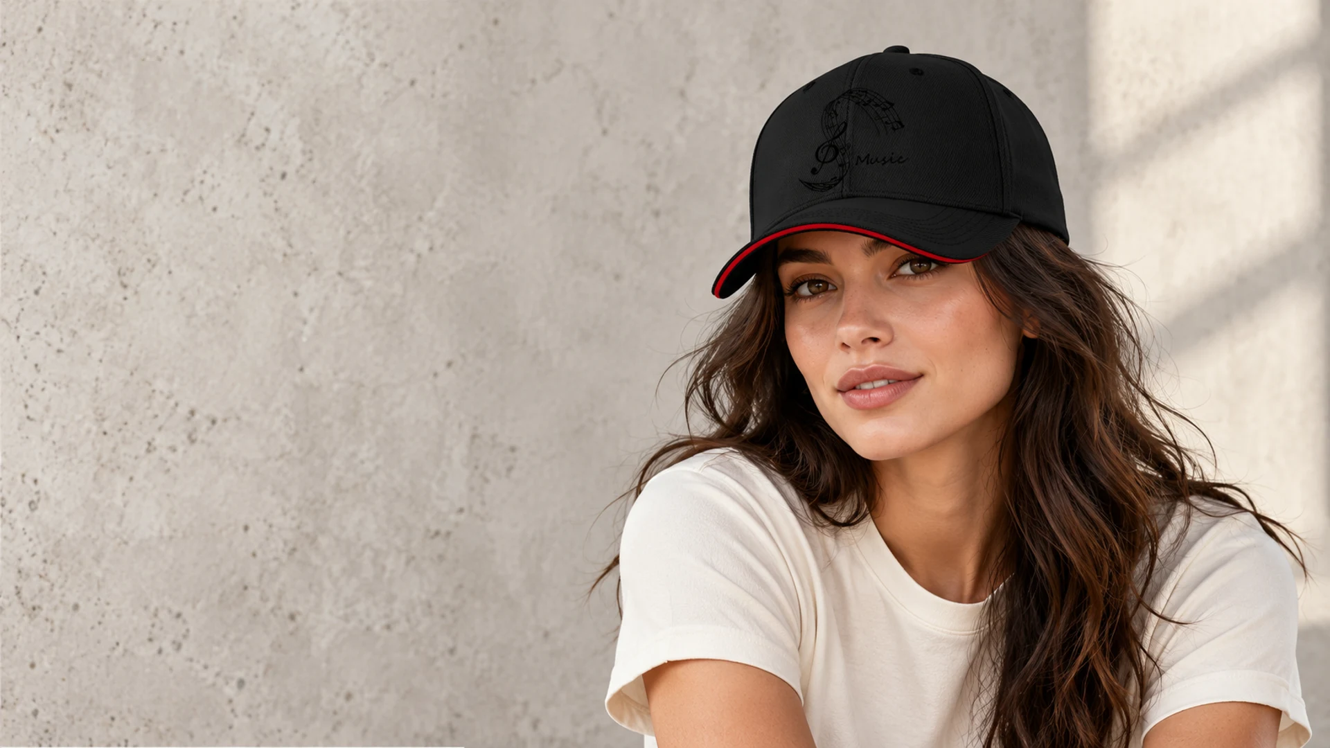 Model wearing Music Note Print Mens Womens Baseball Cap Gift