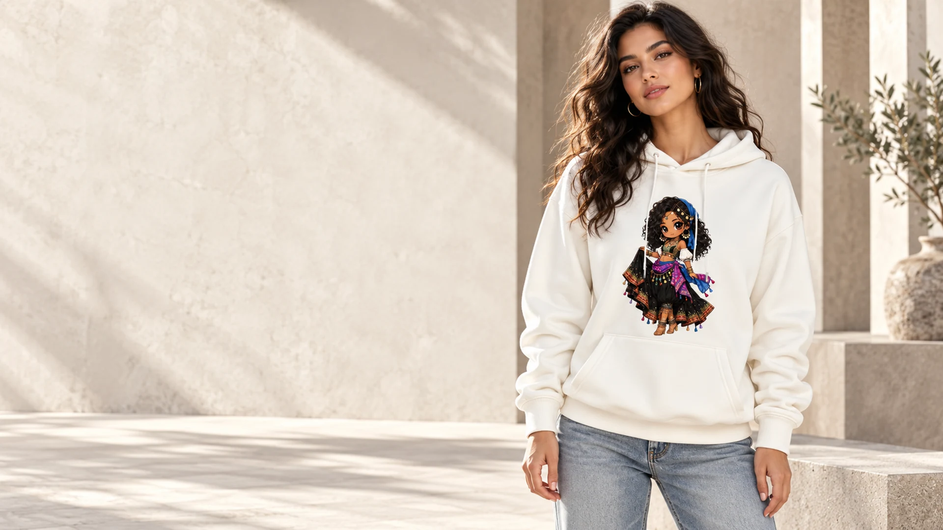 Model wearing Boho Dancer Graphic Womens Hoodie Artistic Gift